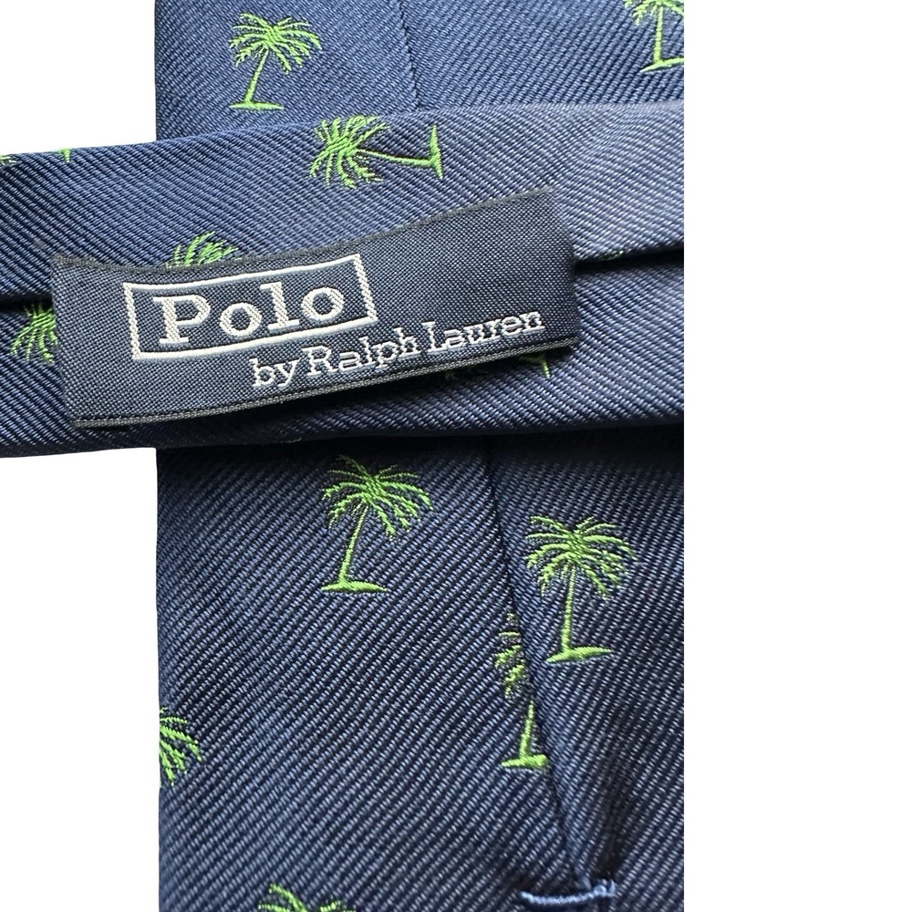 Polo Ralph Lauren Mens Blue Green Palm Tree AOP Silk Tie 3.75 Inch Width Italy - Picture 4 of 5